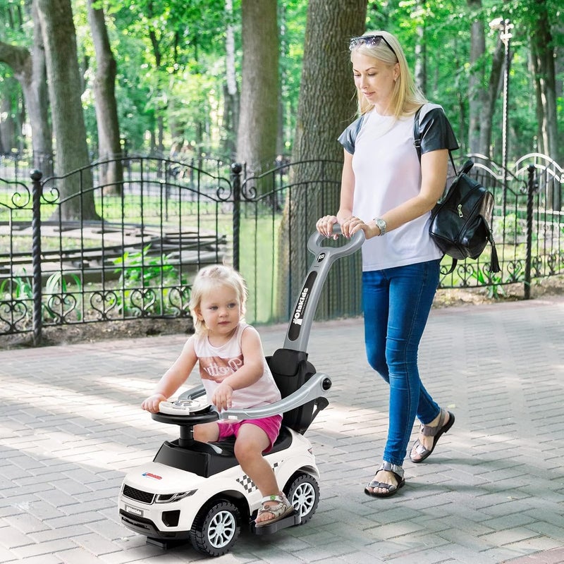 Olakids 4 in 1 Ride on Push Car, Toddlers Stroller Sliding Walking Toy with Horn, Music, Lights, Removable Guardrails Handle, Underneath Storage, Foot-to-Floor Walker for Boys Girls (Ivory White) - Image 2